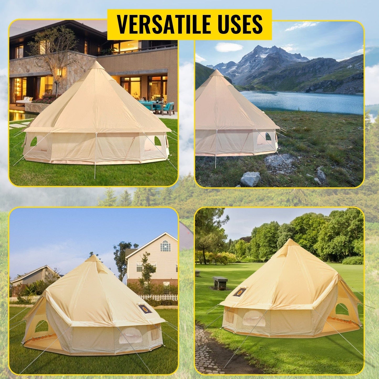 VEVOR Canvas Luxury Bell Tent 3m - 7m  with Stove Jack